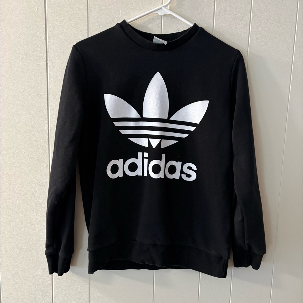 Adidas Black Trefoil Logo Sweatshirt Womens Crewneck Sweatshirt Streetwear